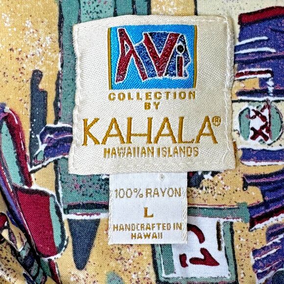 Vintage AVI Collection Kahala Hawaiian Shirt Large Yellow Baja Mexico Tacos Beer - Picture 7 of 15
